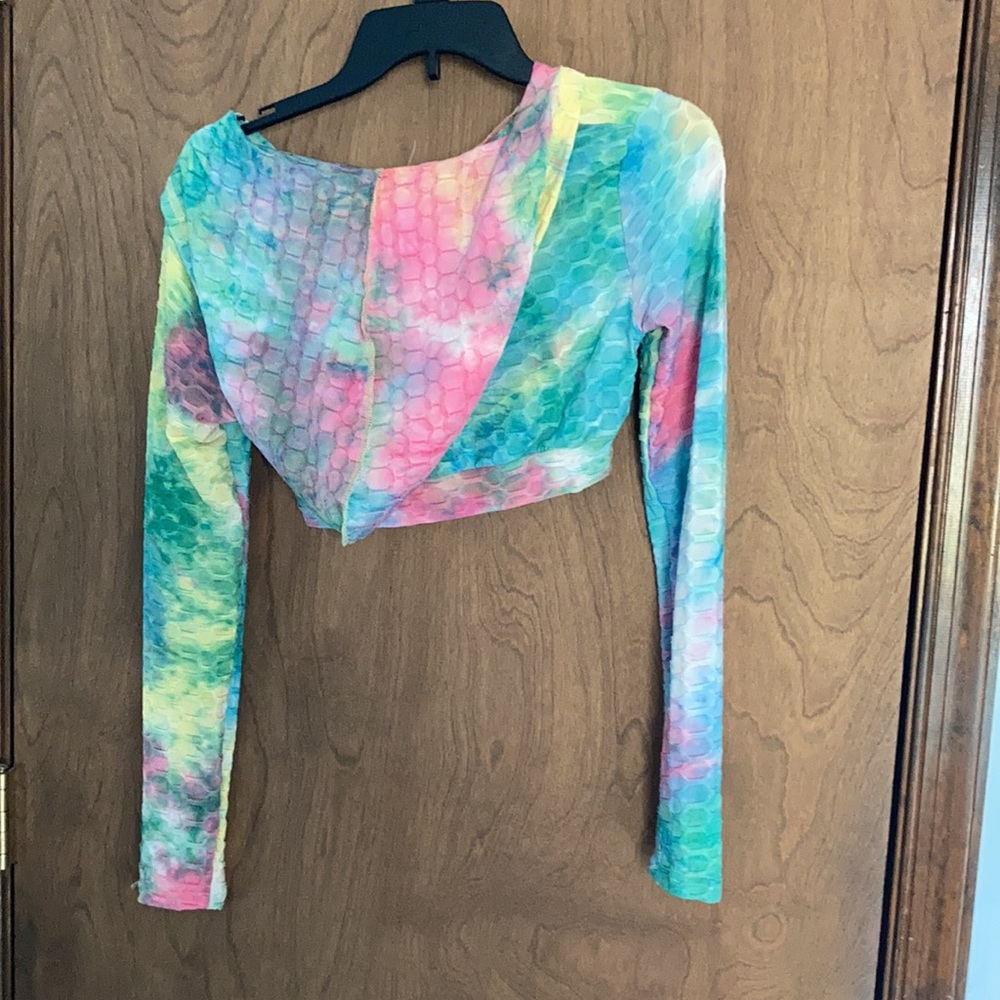 3/$24 tie dye print honeycomb hoodie crop top S juniors - Picture 12 of 15
